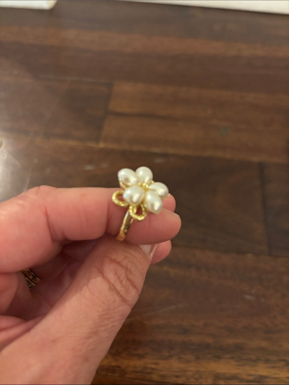 Gold-Tone Floral Pearl Ring - Women Jewelry